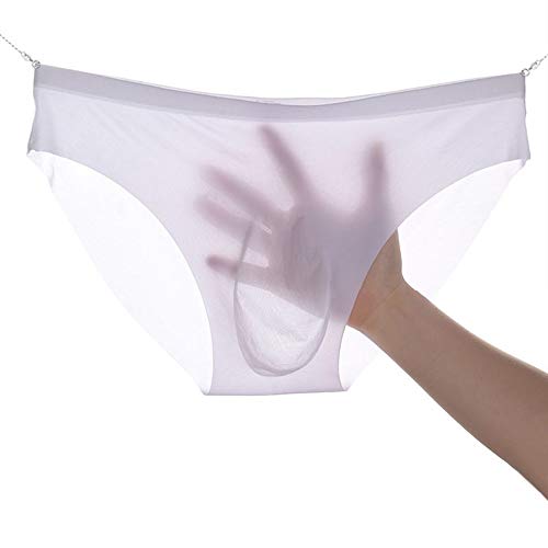 besurJameso Men Seamless Underwear Ice Silk sexy see-through briefs Underwear Shorts Ultra-thin Mini Bikini - Large - White