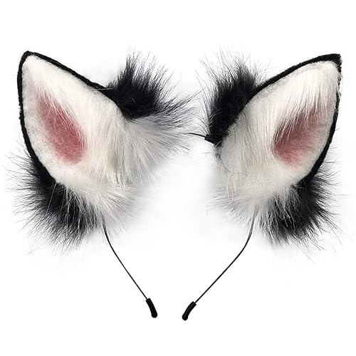 QinRuan Fox Cat Long Fur Ears Hair Headwear Wolf Animal Anime Halloween Cosplay Costume - Blackpink