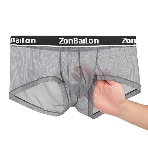 ZONBAILON Men's Boxer Briefs Breathable Mesh Enhancing Bulge Ball Pouch See-Through Underpants M L XL 2XL 3XL - Large - 1 Pack ：dark Gray