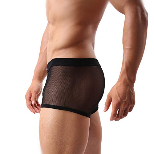 Evankin Men's Underwear Sexy Mesh Breathable Boxer Briefs Low Rise Cool Boxers Pack Set - Medium - Style 1 Black 1 Pcs