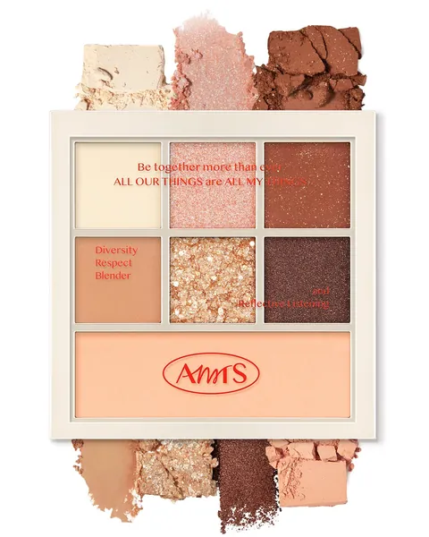 AMTS EyeShadow Palette Makeup, Matte Shimmer Glitter Gold Metallic Korean Neutral Brown Eyeshadow, Long Lasting Natural Pallets for women, K Beauty, Authentic Amber