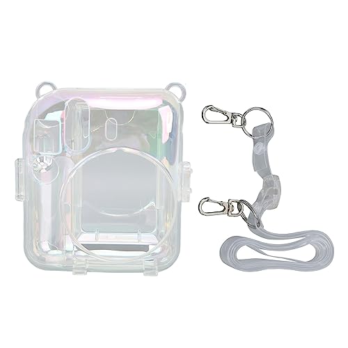 Clear Case for Instax Mini 12 Instant, Film Camera with Photo Pocket Holds 10 Films on Back and Adjustable Strap for Outdoor