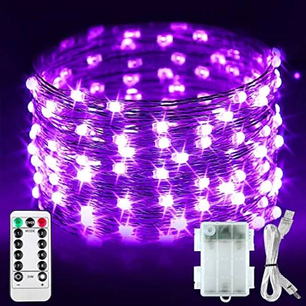 OMIKA Battery Operated LED UV Black Lights, 16.5ft 50 Units 2835 LED UV Lamp Beads 8 Modes Flexible Blacklight Fairy String Lights with Remote for Fluorescent Party Stage Body Paint Halloween Decor