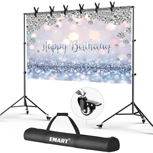 Upgrade Emart Backdrop Stand with Wheels 10x7ft Moveable & Adjustable Photo Backdrop Frame for Parties, Photography Back Drop Holder - 10x7ft