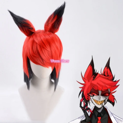 Anime Hazbin Hotel Alastor Pruik Met Oor Cosplay Pruiken Hittebestendige Synthetische Haar Mannen Vrouwen Pruiken + Een Pruik Cap - AliExpress 