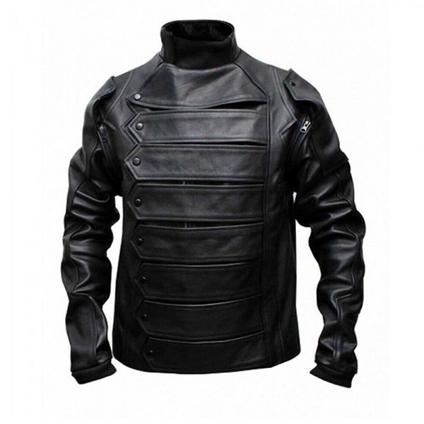 Handgemaakte Captain America The Winter Soldier Bucky Barnes Movie leren jas en vest voor heren