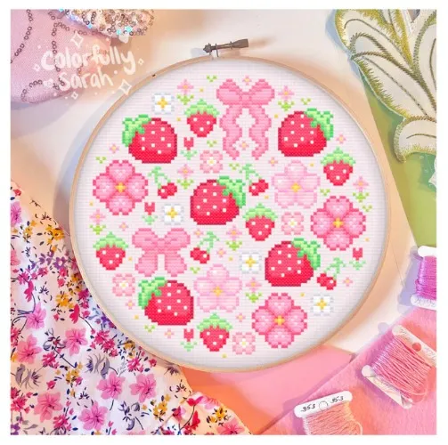 Strawberry Flowers Digital Cross Stitch Pattern PDF
