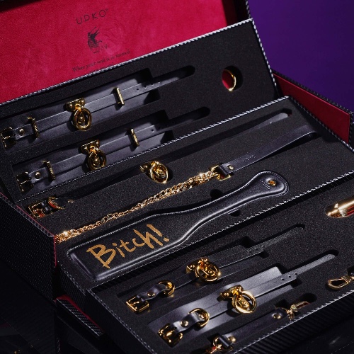 Luxury Italian Leather Bondage Tools Set with Case - Black