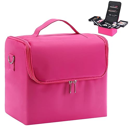 GreenLife® Big Professional Portable Cosmetic Train Case Waterproof PU Makeup Vanity Box Travel Makeup Case Cosmetic Bag Makeup Train Case Organizer Case Artist Storage Bag (Pink)