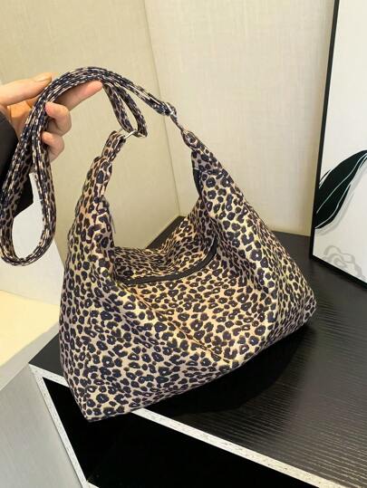 New Season Fashionable Casual Large Capacity Leopard Print Shoulder Tote Bag, Adjustable Strap For Women's Daily & Commute, Leopard Print Bag