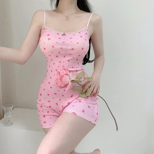 Cotton Rosebud Tank Top Romper - S