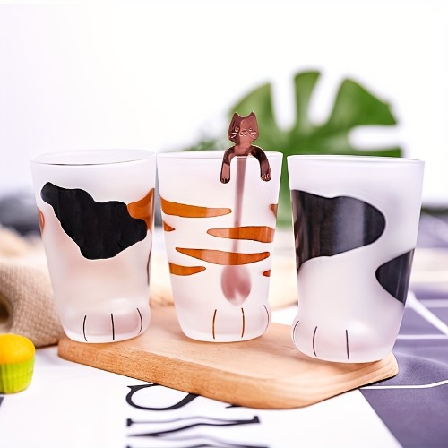 1pc, Cat Claw Water Cup, 300ml10oz Frosted Glass Coffee Cups, Cute Cat Foot Shaped Drinking Cups, Summer Drinkware, Home Kitchen Items, Birthday Gifts