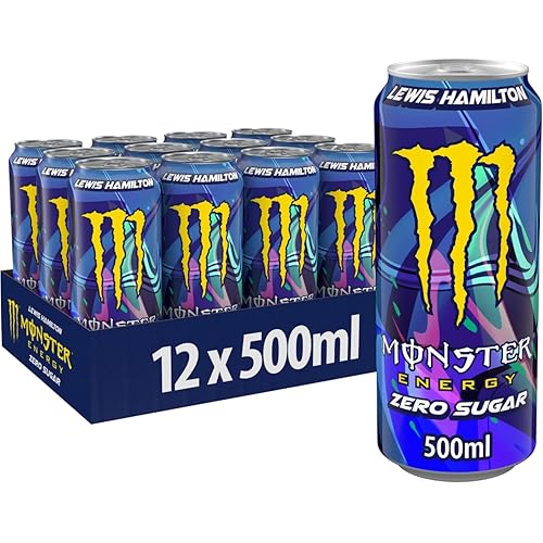Monster Energy Lewis Hamilton Zero - koffeinhaltiger Energy Drink mit erfrischendem Pfirsich-Nektarinen Geschmack - ohne Zucker und ohne Kalorien - in praktischen Einweg Dosen (12 x 500 ml) - Single
