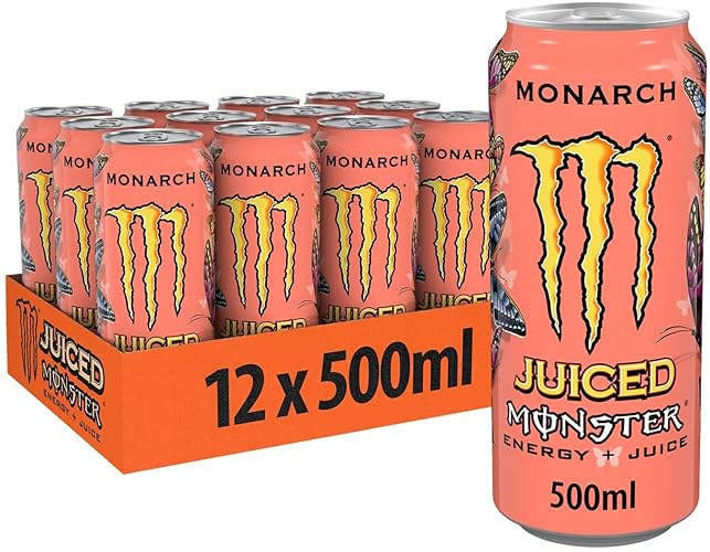 Monster Energy Monarch - koffeinhaltiger Energy Drink mit fruchtigem Geschmack aus Pfirsich und Nektarine - in praktischen Einweg Dosen (12 x 500 ml)