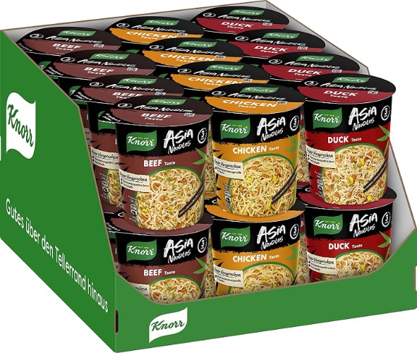 Knorr Instant Nudeln Asia Noodles verschiedene Sorten schnelles Nudelgericht fertig in nur 3 Minuten 1 Portion 24 Stück - 
