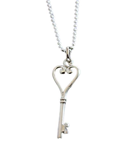 Love Heart Key pendant Sterling Silver Necklace 18 inches 45cm - Handmade Jewellery gift idea for Mother's Day