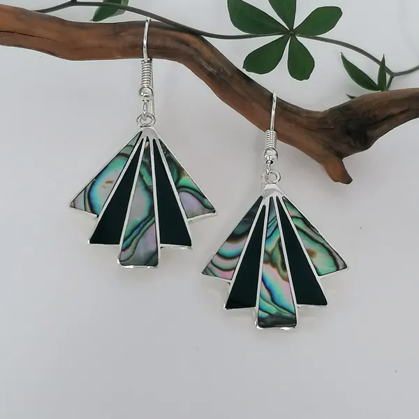 Abalone Earrings, Art Deco Fan Earrings, Mexican Jewellery, Odeonesque Earrings, Mexican Earrings, Boho Chic, Handcrafted, Silver Plated