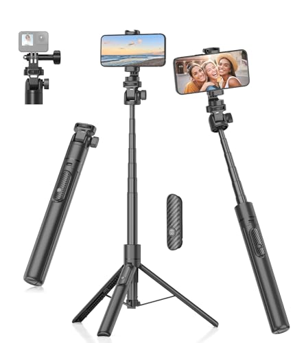 Gahenwo 60" Selfie Stick, Monopod/Tripod for Action Camera, All-in-1 Phone Tripod with Remote Control, Portable Phone Tripod Stand compatible with iPhone/Android - 60 in - Black