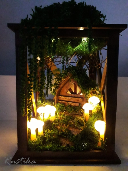 Mushrooms lantern diorama