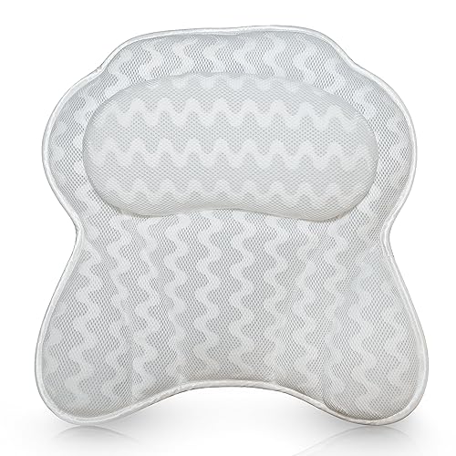 Bath Pillow Bathtub Pillow Back Neck Support Pillow, Spa Cushion for Tub, Relaxing Headrest Bath Pillow, Portable Washable Bathtub Accessories with 3D Air Mesh Thick Soft Bath Pillow (Deluxe)