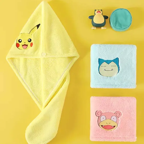 Official Pikachu Towel Slowpoke Snorlex Quick Dry Hair Wrap Anime Absorbent Towels
