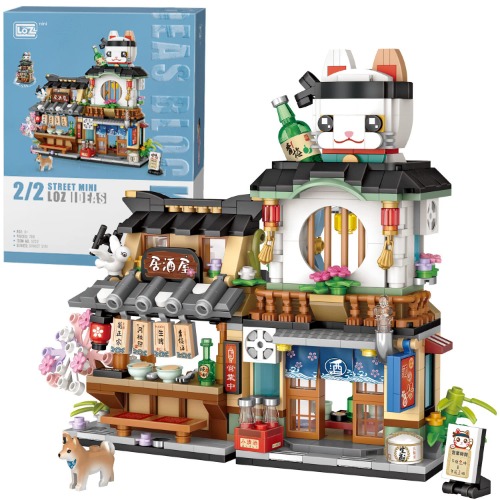 Japanese Street View Izakaya Shop Mini Building Blocks, MOC Creative Japanese Toys Model Set, 789 PCS Simulation Architecture Construction Toy (Not Compatible with Lego Japanese Blocks)