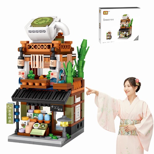 Japanese Street View Shop Bricks, Mini DIY Building Blocks Model MOC Construction Toy. (Not Compatible with Small Particle Bricks) (Matcha Shop)