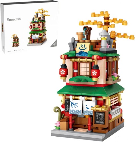 Modular House Building Set, Hot Spring House Model Set, 399 Pcs Japanese Street View Series Model Building Kit, Construction Toy Sets for Kids and Adults, Not Compatible with Lego