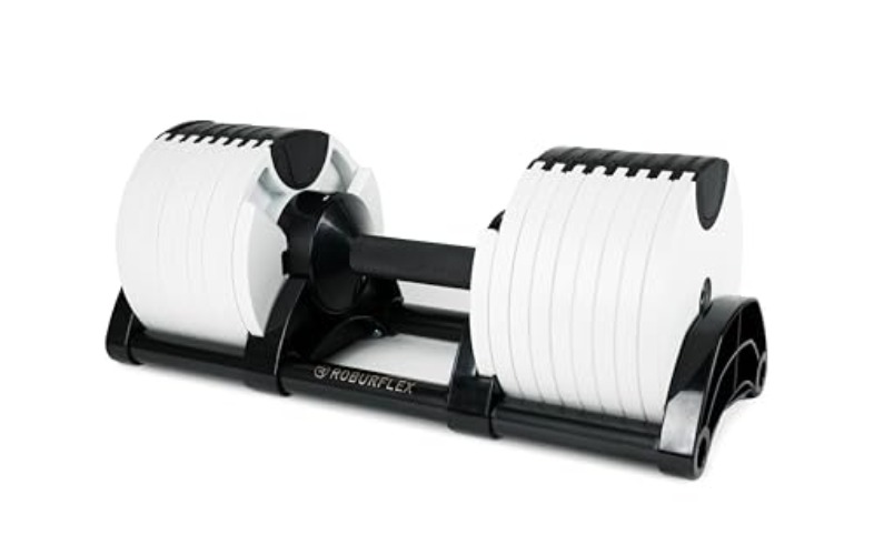 ROBURFLEX Adjustable Dumbbell (Single) for Workout Strength Training Fitness Home Gym - 80lb - White