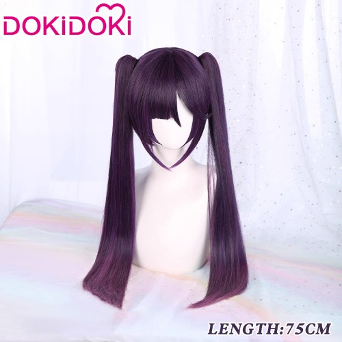 【Ready For Ship】DokiDoki  Game Genshin Impact Mona Cosplay Wig Long Purple Wig/ Hair Accessories/ Earring | New Ver.Wig(75cm)
