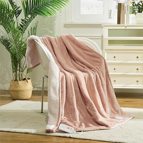 Templewet Heated Blanket Electric Throw 50" x 60" -Heated Throw Blanket with 4 Heating Levels & 3 Hours Auto Off,Machine Washable,ETL & FCC Certification,Over-Heat Protect（Candy Pink） - Candy Pink - 50''X60''