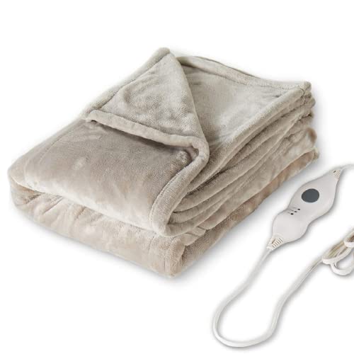 Tefici Electric Heated Blanket Throw, Super Cozy Soft 2-Layer Flannel 50" x 60" Heated Throw with 3 Fast Heating Levels & 4 Hours Auto Off, Machine Washable, ETL&FCC Certified, Home Office Use,Camel - Camel - Throw
