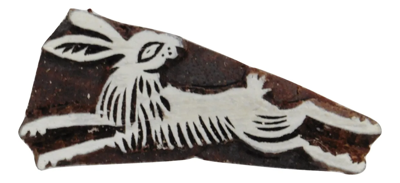 Fair Trade 7 x 3.1 cm Folk Hare Design Carved Indian Wooden Printing Block Stamp