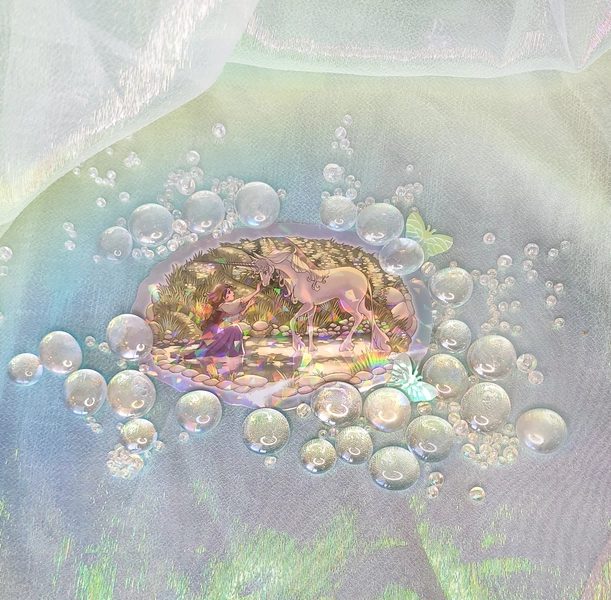 Jumbo 4 Inch Unicorn w/ Girl Brook Holographic Sticker