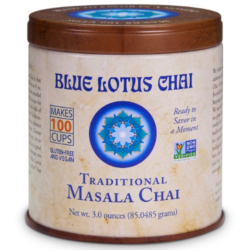 Blue Lotus Chai - Traditional Masala Chai - Makes 100 Cups - 3 Ounce Masala Spiced Chai Powder with Organic Spices - Instant Indian Tea No Steeping - No Gluten - 3 Ounce (Pack of 1)