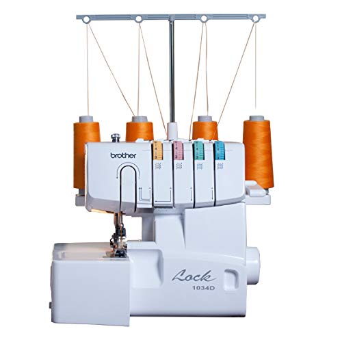 Brother Serger, 1034D, Heavy-Duty Metal Frame Overlock Machine, 1,300 Stitches Per Minute, Removeable Trim Trap, 3 Included Accessory Feet, White - Overlock Machine - 1034D