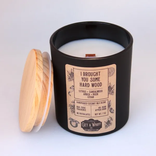 Sandalwood, Citrus & Cedar Funny Wooden Wick Candle | Crackling Candle | Cool Candle | Unique Candle | Glass Jar Candle | Coconut Wax Candle