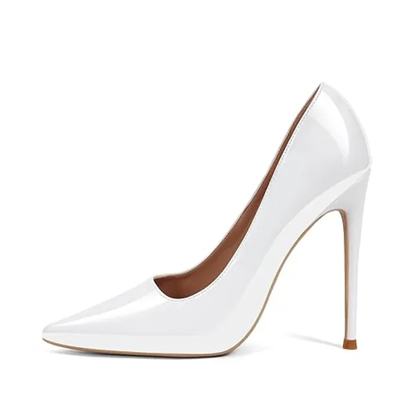 GENSHUO Women's 4.7 Inch Pumps Pointy Closed Toe Stiletto Sexy High Heels Slip on Porm Party Wedding Dress Shoes - 9 - White Patent