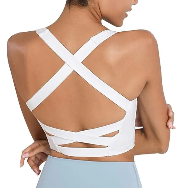 romansong Strappy Yoga Sports Bras for Women Padded Criss-Cross Back Tank Tops - Small - White