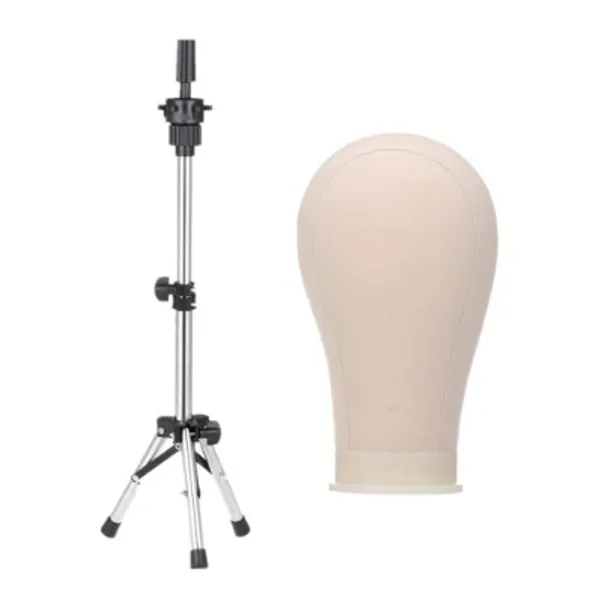 Wig stand Tripod & Canvas Head, Mini Adjustable Table Hairdresser Training Head Stand 21" Cork Mannequin Head Wig Display Styling Manikin Canvas Head with 6 Tpins