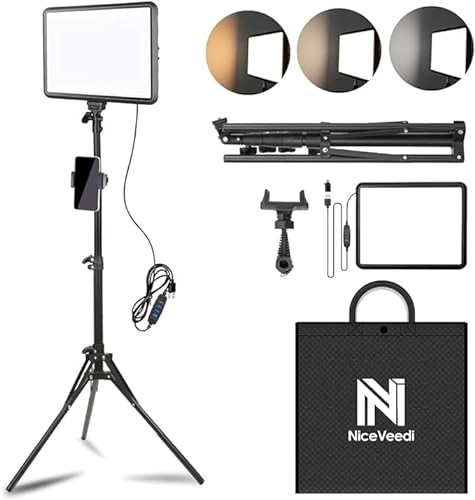 1-Pack LED Video Light Kit, NiceVeedi Photography Lighting Kit, 2800-6500K Dimmable Studio Light with Tripod Stand & Phone Holder, 73" Stream Light for Video Recording, Game Streaming, YouTube… - 15W-1 Pack