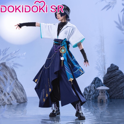 DokiDoki-SR Game Genshin Impact Cosplay Scaramouche Costume Flying Daggers Doujin Wanderer/ Hat | Costume Only XL-PRESALE