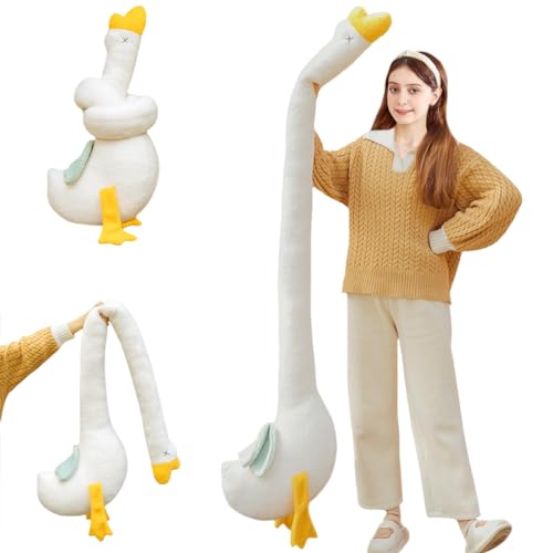 Giant Swan Stuffed Animal Toy with Long Neck, 55Inch White Goose Plush Soft Hugging Body Pillow Home Decor Cushion Easter Cute Duck Goose Plushie Dolls Gifts for Kids Xmas - Goose01