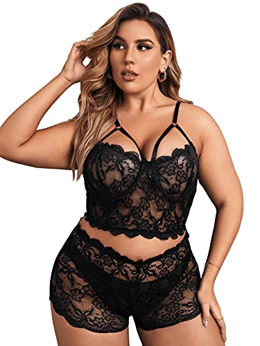 SOLY HUX Floral Lace Lingerie - Black