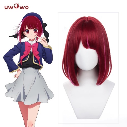 Uwowo Anime Oshi no Ko Cosplay Wig Arima Kana Wig Short Dark Red Hair