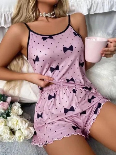 Lavender Love Bowknot Cami Set Sleepwear - Lavender / S