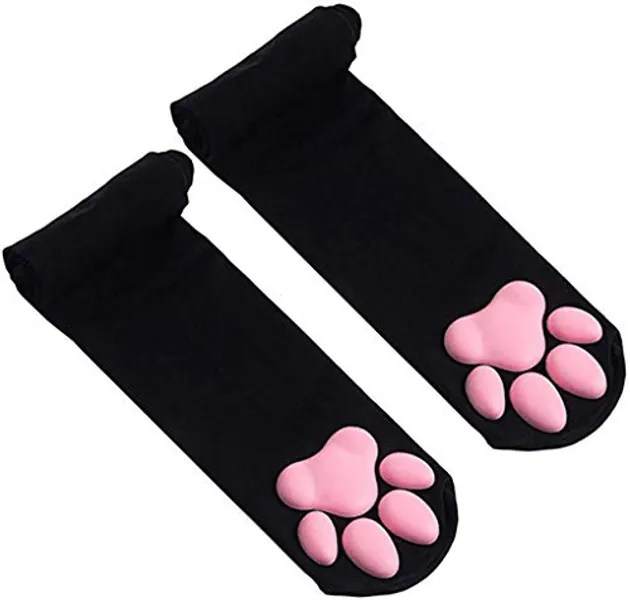 IKJNMLP Cat Paw Pad Sock, Puffy Pawpad Socks Pink Cute Thigh High Socks for Girls kids Women CosplayToes Beans Socks