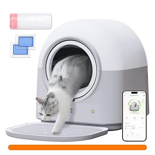 Self-Cleaning Litter Box Automatic Electronic Hands-Free Smart Robot self Cleaning Litter Box - Large 60L Capacity, Safe Anti-Pinch,with Deodorizer and Liner,for Multiple Cats (Grey Pro)