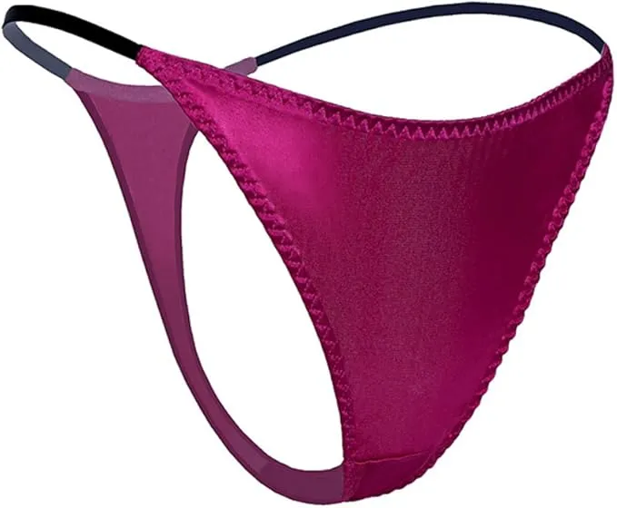 SilRiver Womens Silk Spandex G-String Thong Panty, Sexy T-Back Underwear with Soft Satin - Rose Violet - Small