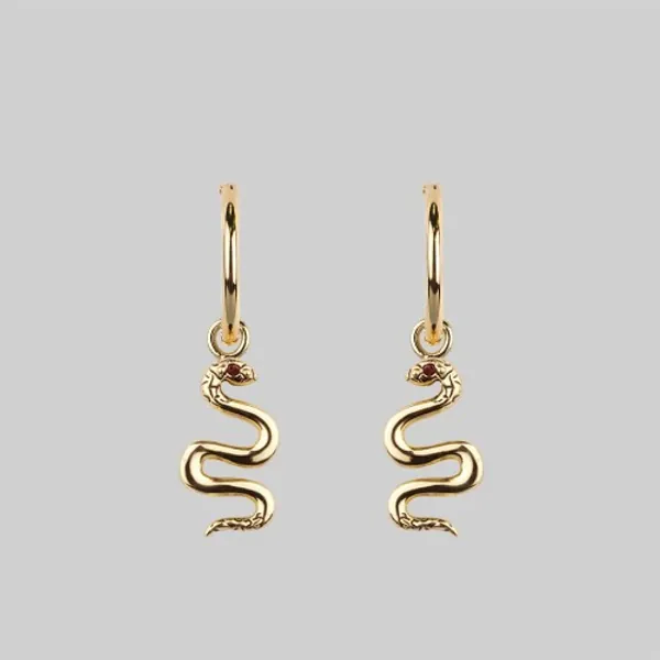 DIVINITY. Garnet Snake Hoop Earrings - Gold | Gold / Pair
